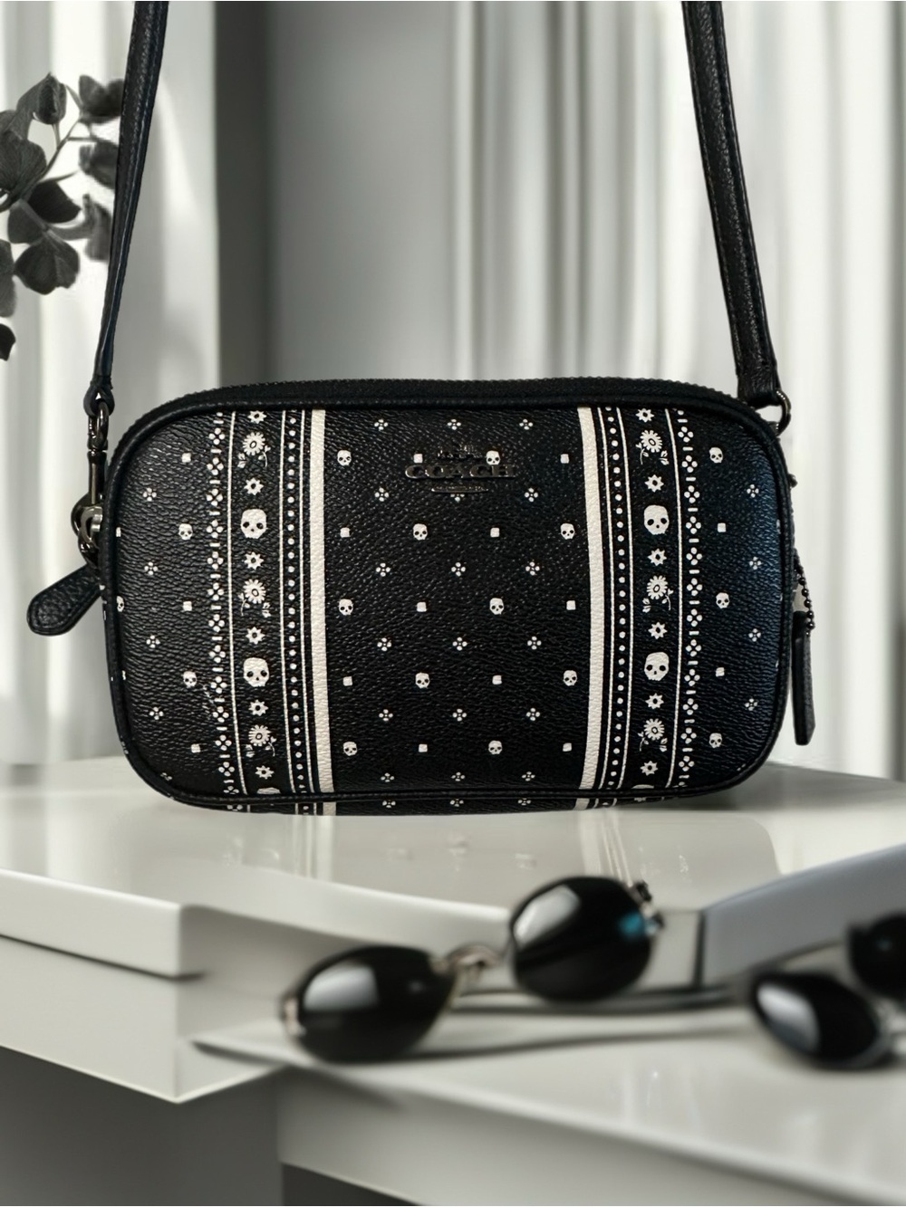 Coach Black Bandana-Print Leather Crossbody Camera Bag - Picture 2 of 10